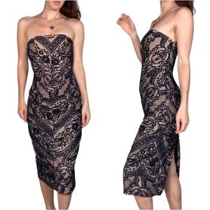 STYLESTALKER Navy Blue Lace Staples MIDI Bodycon with Back admit Formal